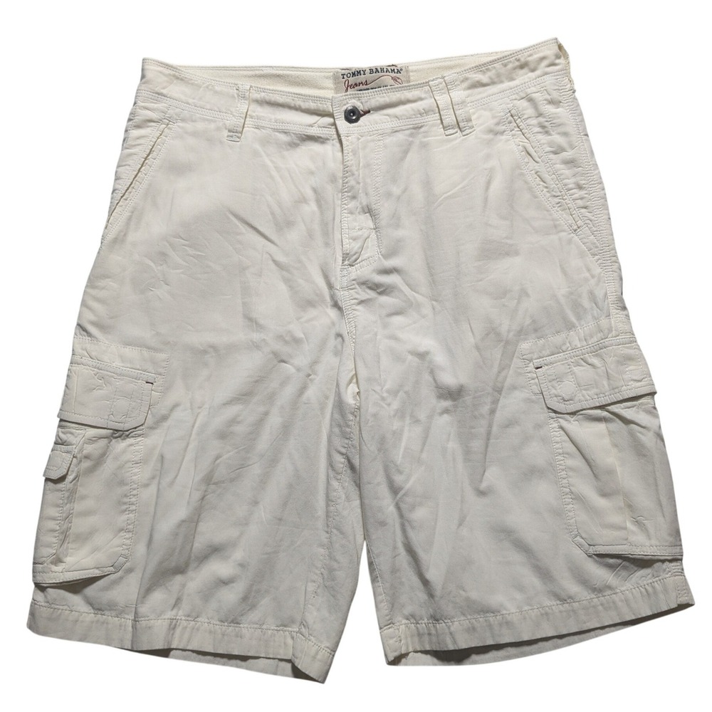 Tommy Bahama Mens Cargo Shorts Size 35 Cream Off White 100% Cotton Utility